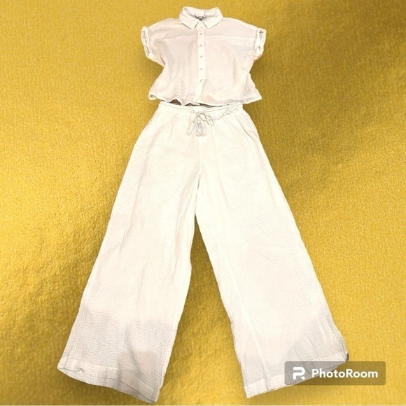 Ci Sono White Cotton Wide Leg Cropped Pant Set Medium - Picture 2 of 3